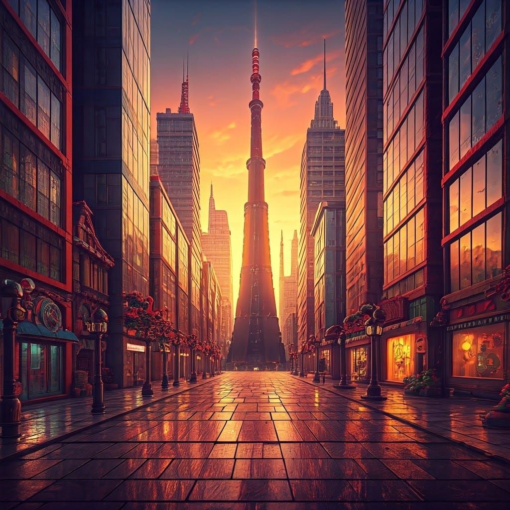 Lego City Square at Sunset: Hyperrealistic Digital Art