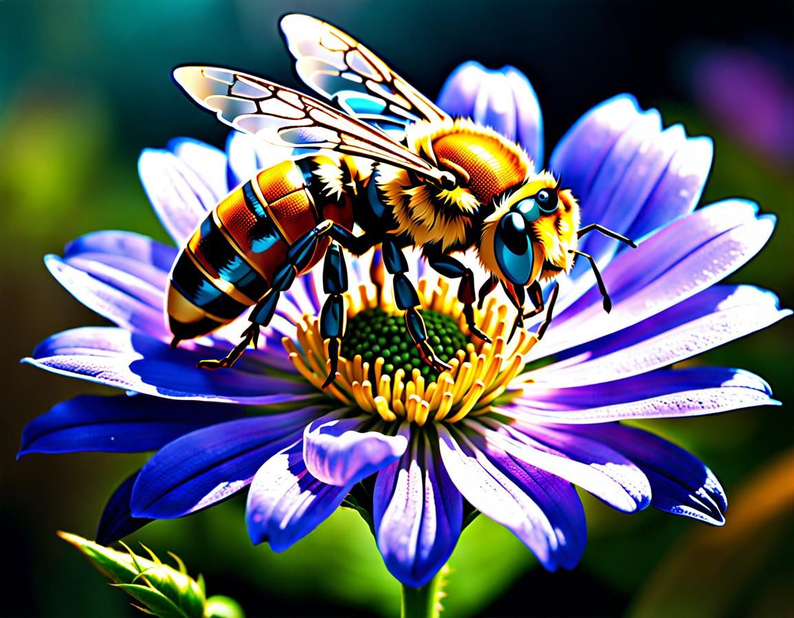 Bee on Flower, Hyperrealistic Photography, Fine Art Style