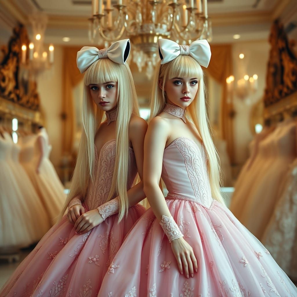 Boys in Quinceanera Gowns in Bridal Boutique