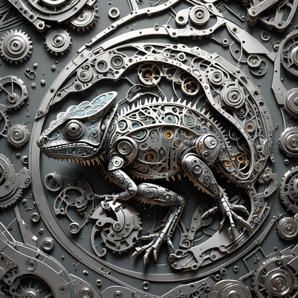 Mechanical Paper Chameleon in Science Fiction Style