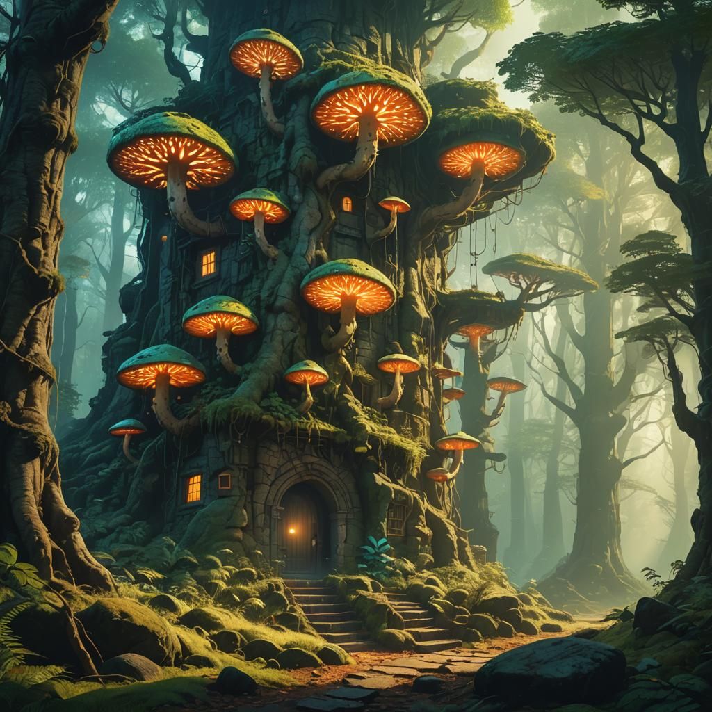 Magical Wizard School in Lush Fantasy Forest
