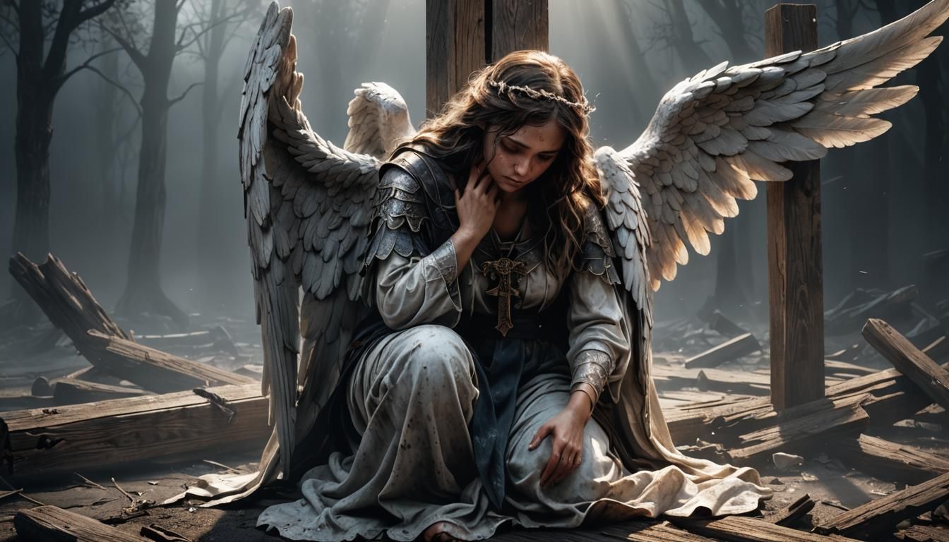 Kneeling by the cross