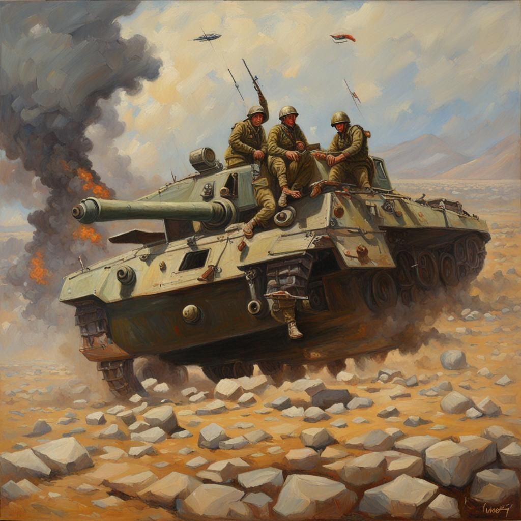 War Scene in Oil Painting Style