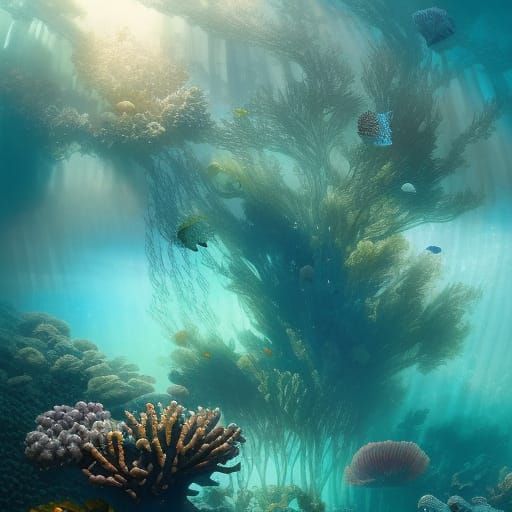 Luminous Coral Reef: Digital Art in Maximalist Style