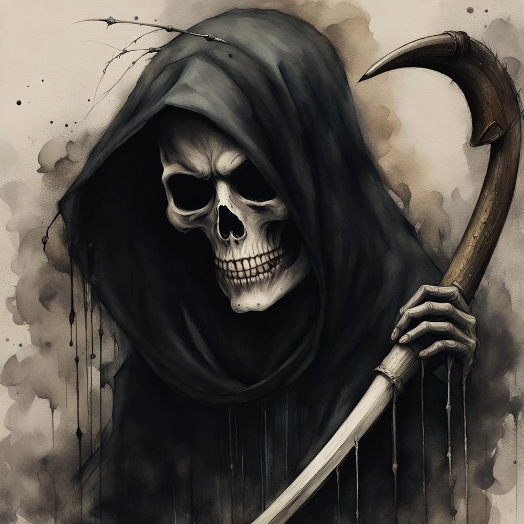 Darkness Personified: Grim Reaper with Feline Gaze and Magic...