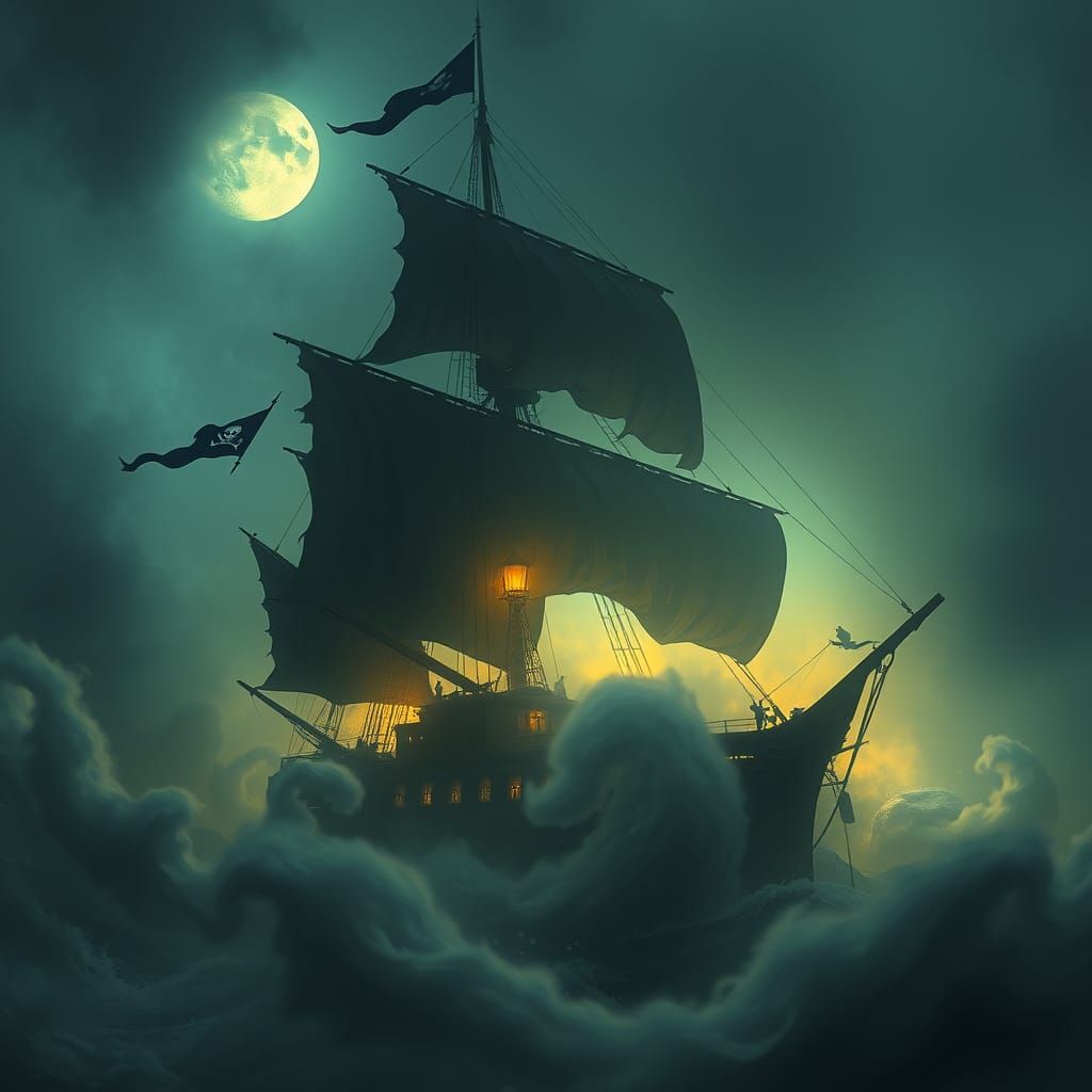 Surreal Pirate Ghost Ship Materializes from Swirling Mist