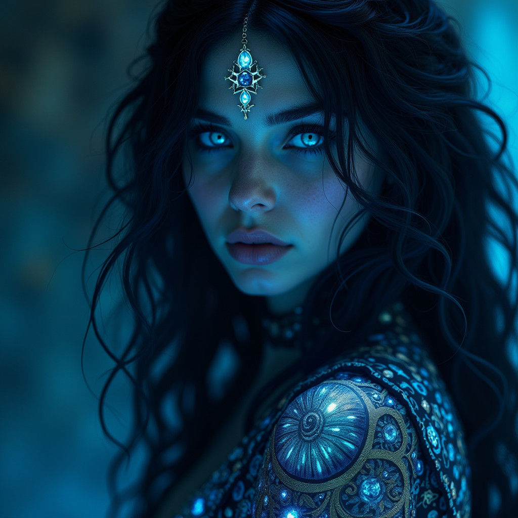 Enigmatic Gypsy Woman Portrait in Mystical Style