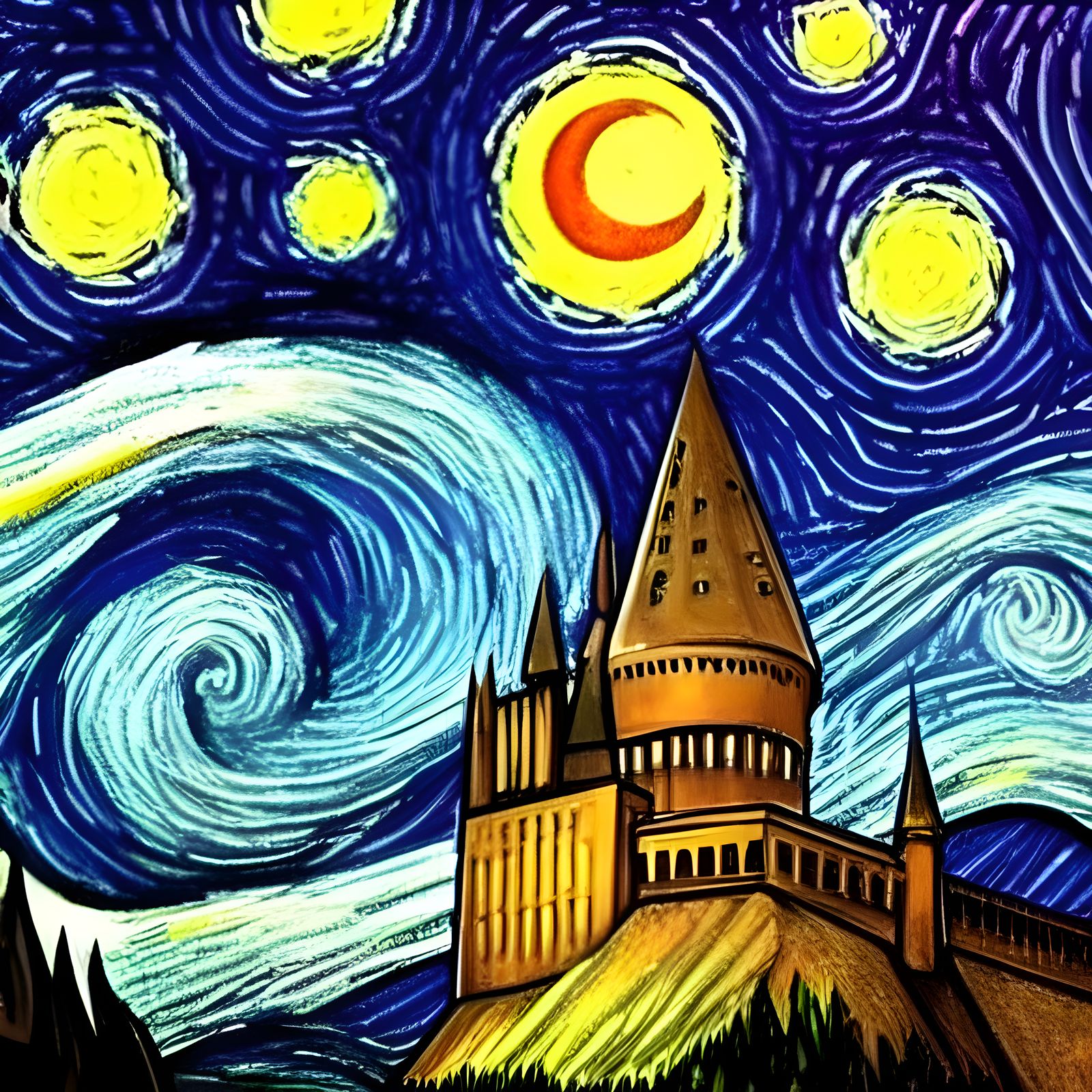 Hogwarts Halloween Night Sky Digital Art