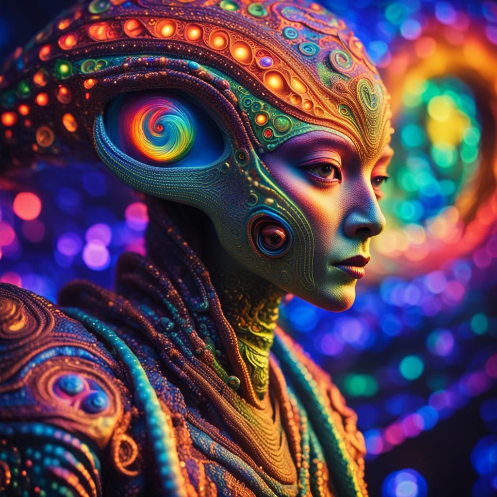 Surreal Alien Portrait in Psychedelic Style