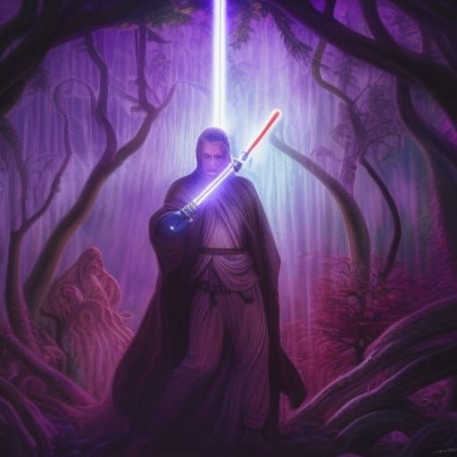 Jedi in Mystical Forest, Fantasy Digital Art