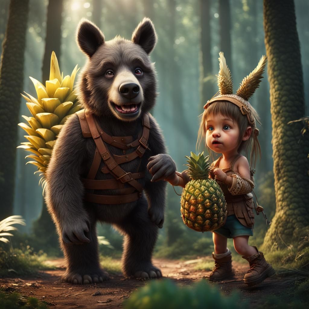 Bear Rides Donkey and Eats Pineapple