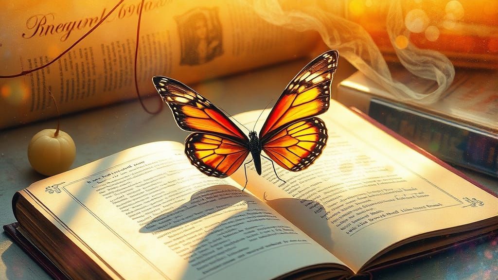 Butterfly on Book with Watercolor Magic