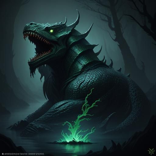 Cursed Hydra Rising: Dark Fantasy Concept Art