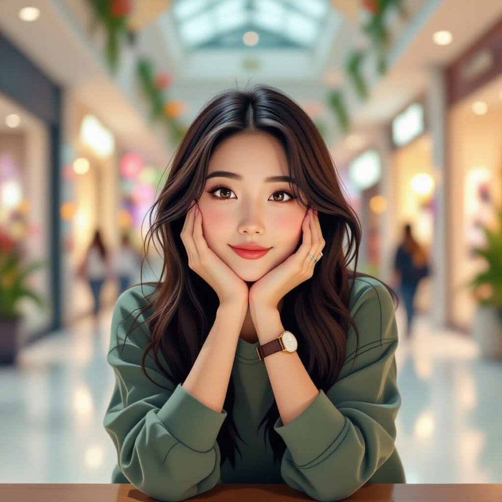 Young Asian Woman in Mall: Makoto Shinkai Style
