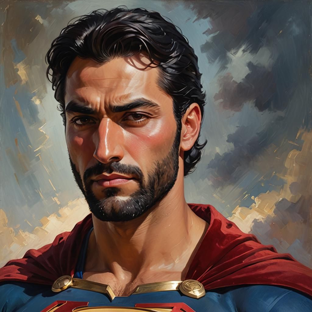 Heroic Superman Portrait in Impressionist Style