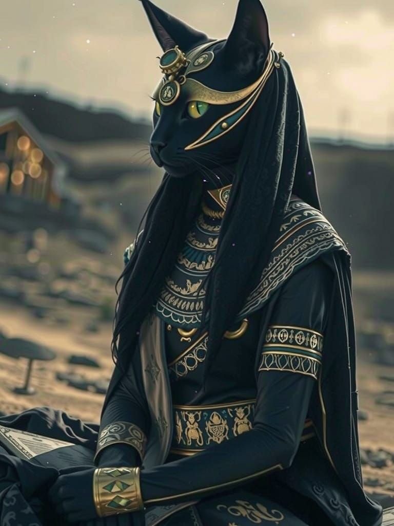 Ethereal Black Cat Cleric in Mystical Realism