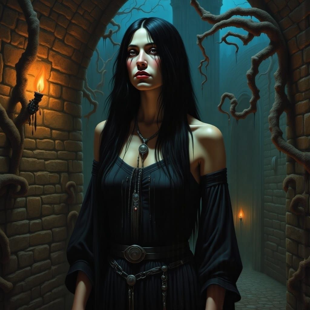 Goth Girl in Dark Fantasy Alleyway