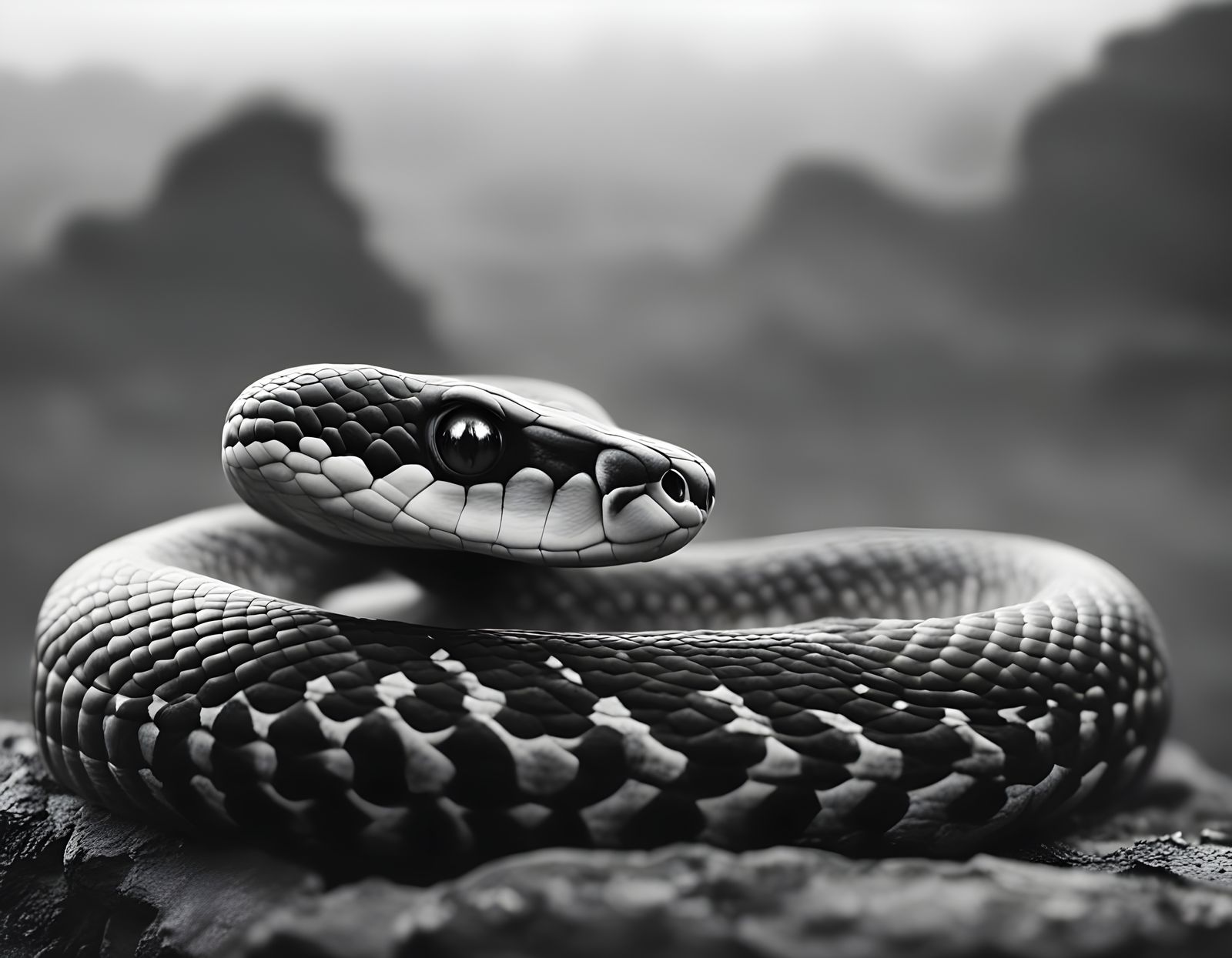 Dramatic Cobra Portrait in Black and White Photography