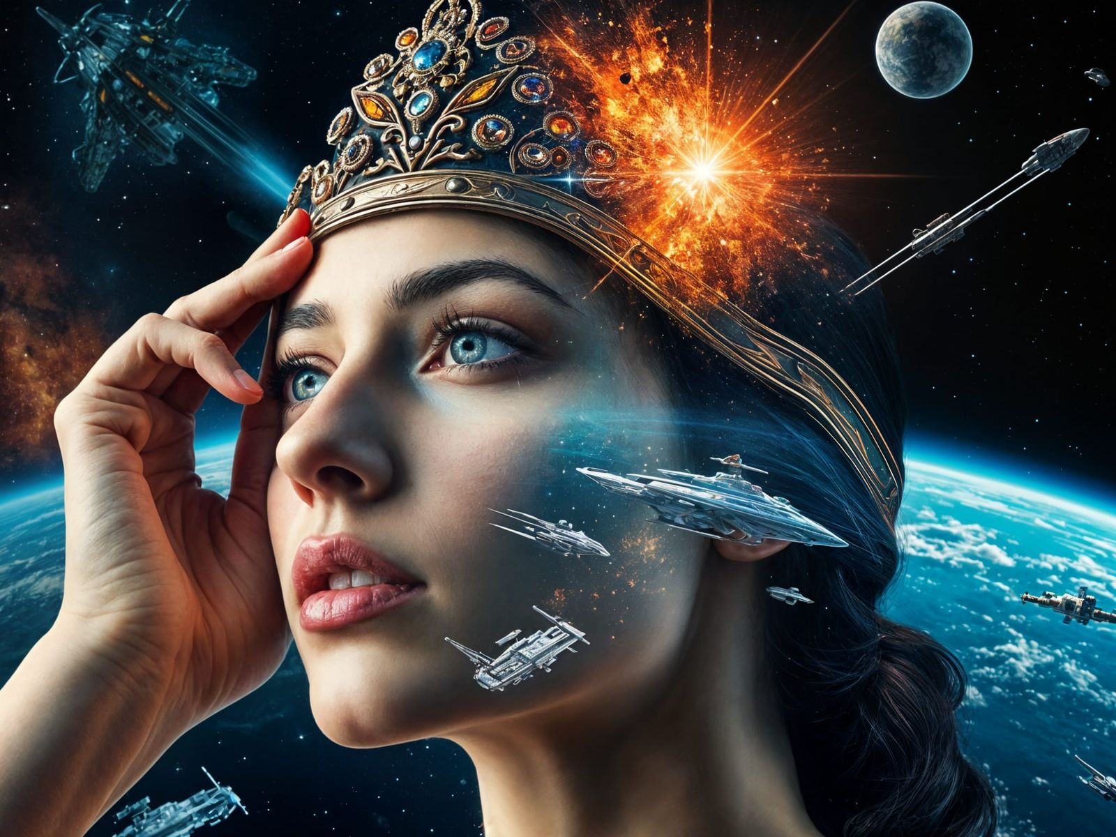 Surreal Cosmic Goddess Reaches for the Stars