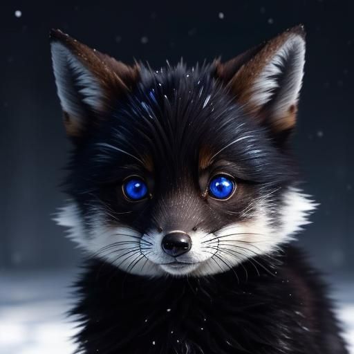 Adorable Blue-Eyed Fox Cub in Winter Scene
