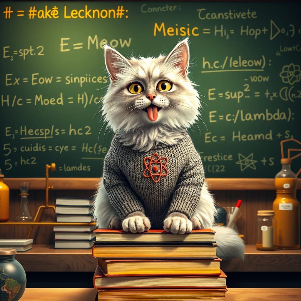 Genius Cat as Einstein in Lab, Cinematic Lighting