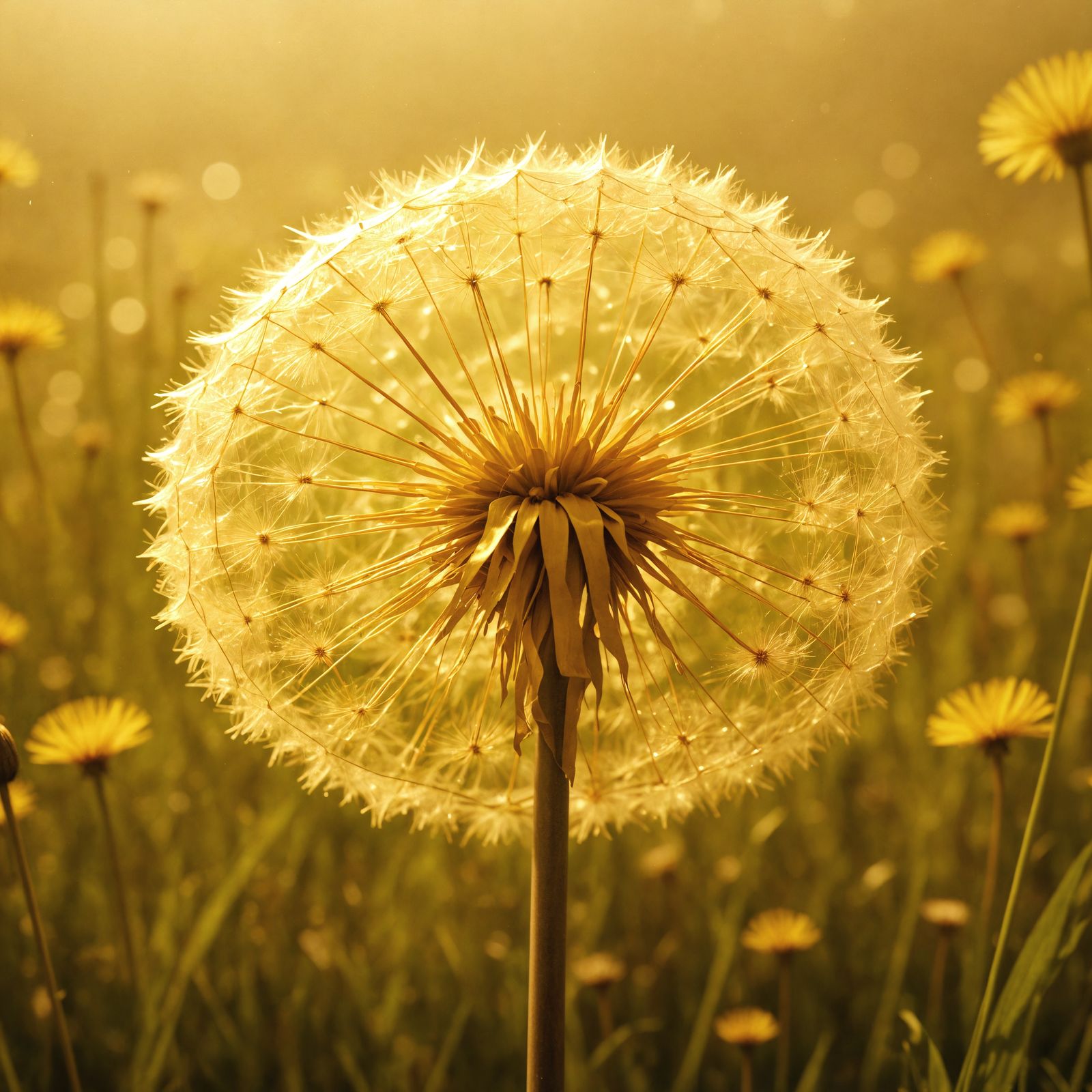 Dandelion Fairy Floats Away in Sepia Landscape