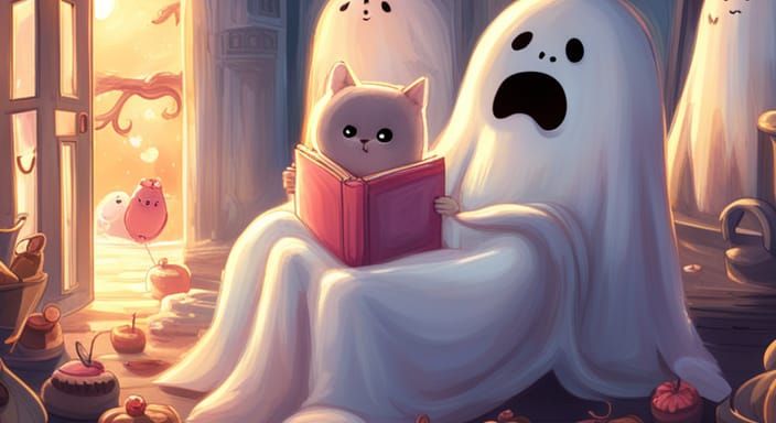 Adorable Fluffy Ghost with Big Blue Eyes