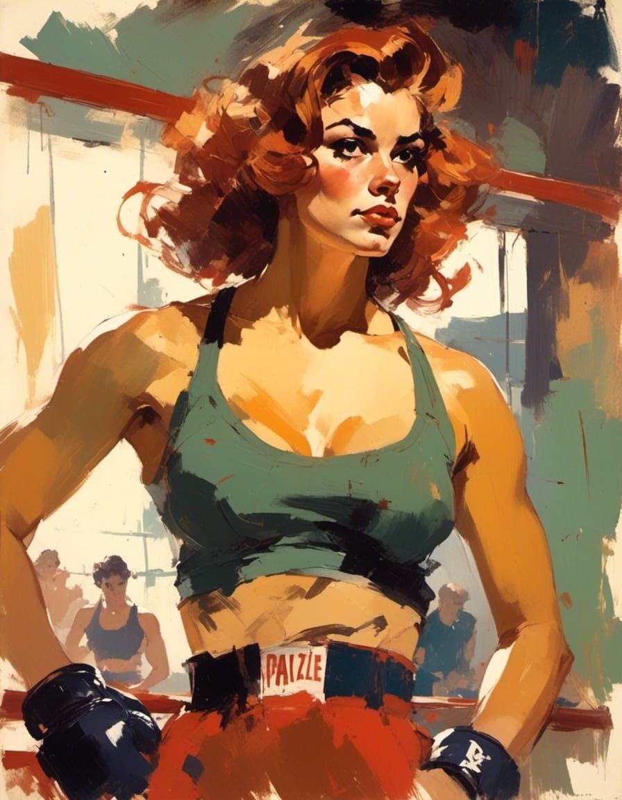 Vintage Pin-Up Boxer Portrait in Grungy Gym