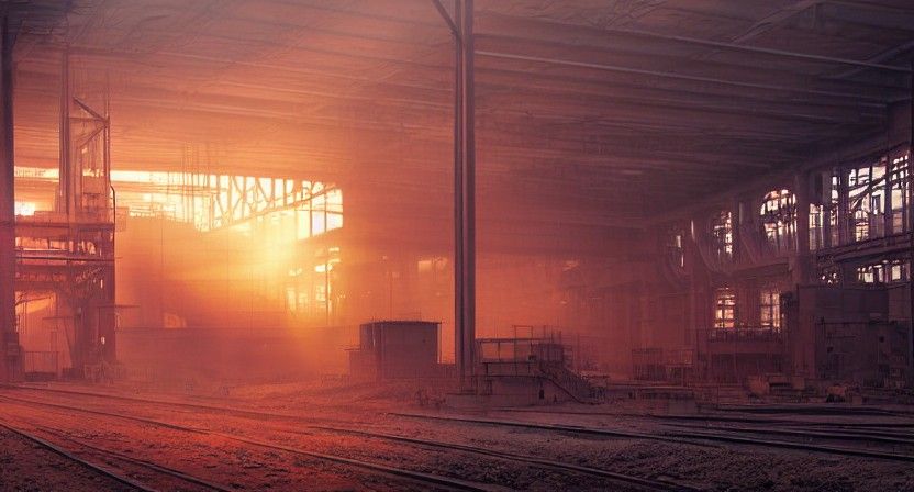 Rabbit at Steel Mill Sunrise in Biopunk Style