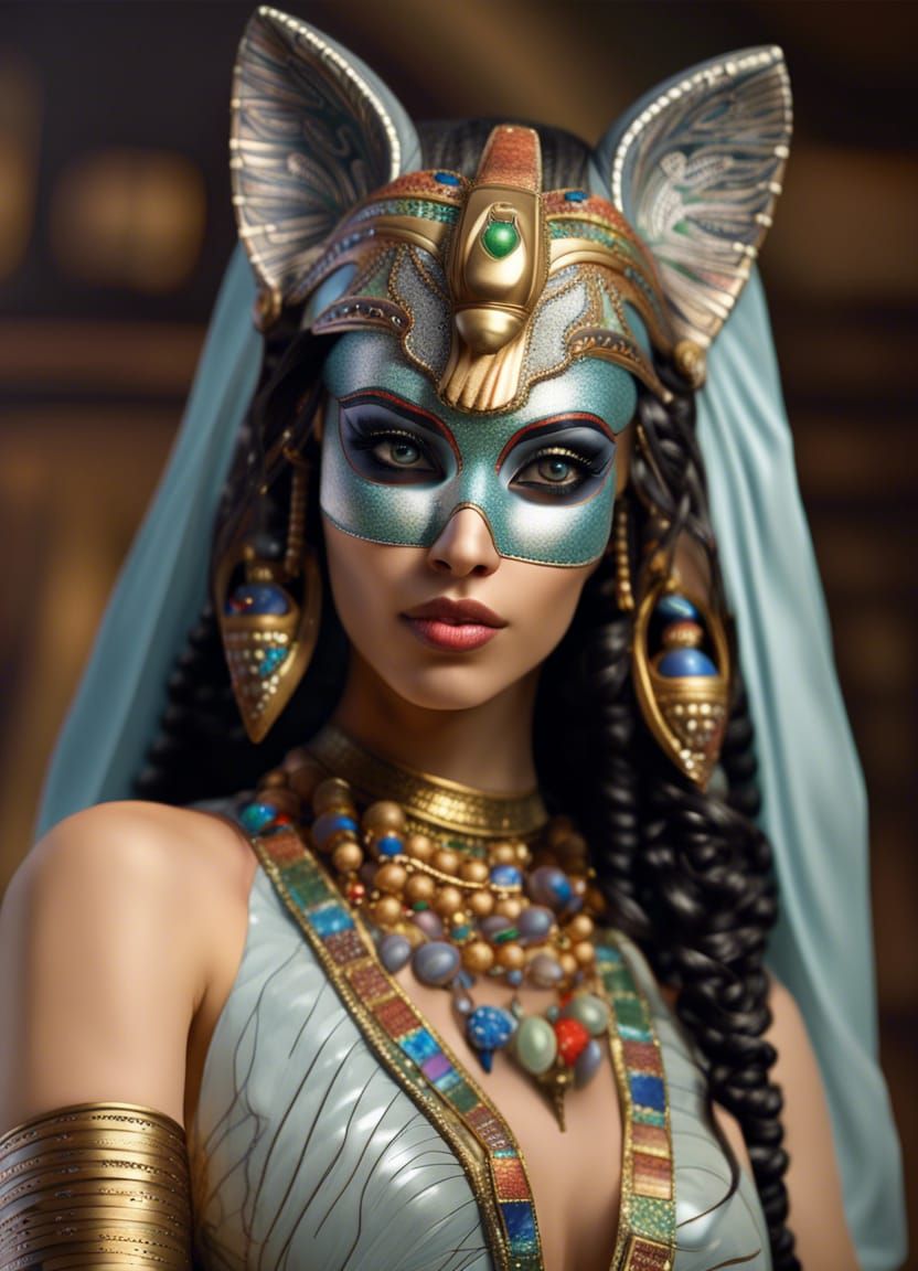 Egyptian Goddess with Porcelain Mask in Desert