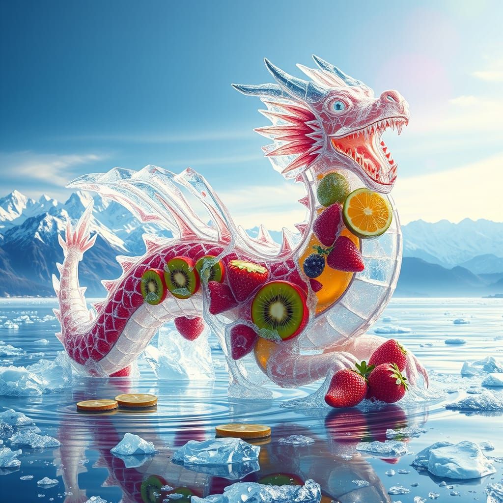 Crystalline Ice Dragon in Sparkling Soda Sea
