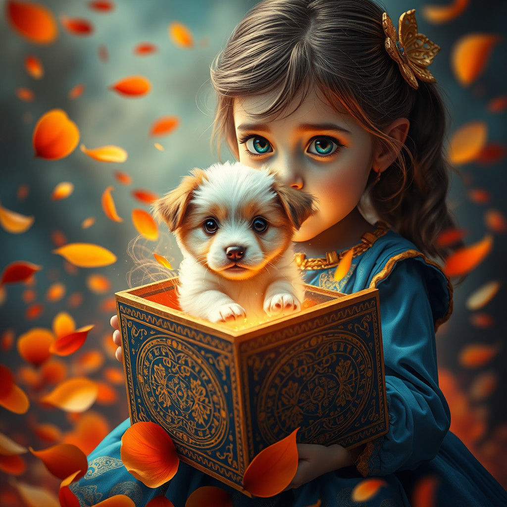 Enchanted Girl Reveals Puppy in Dreamlike Matte Painting