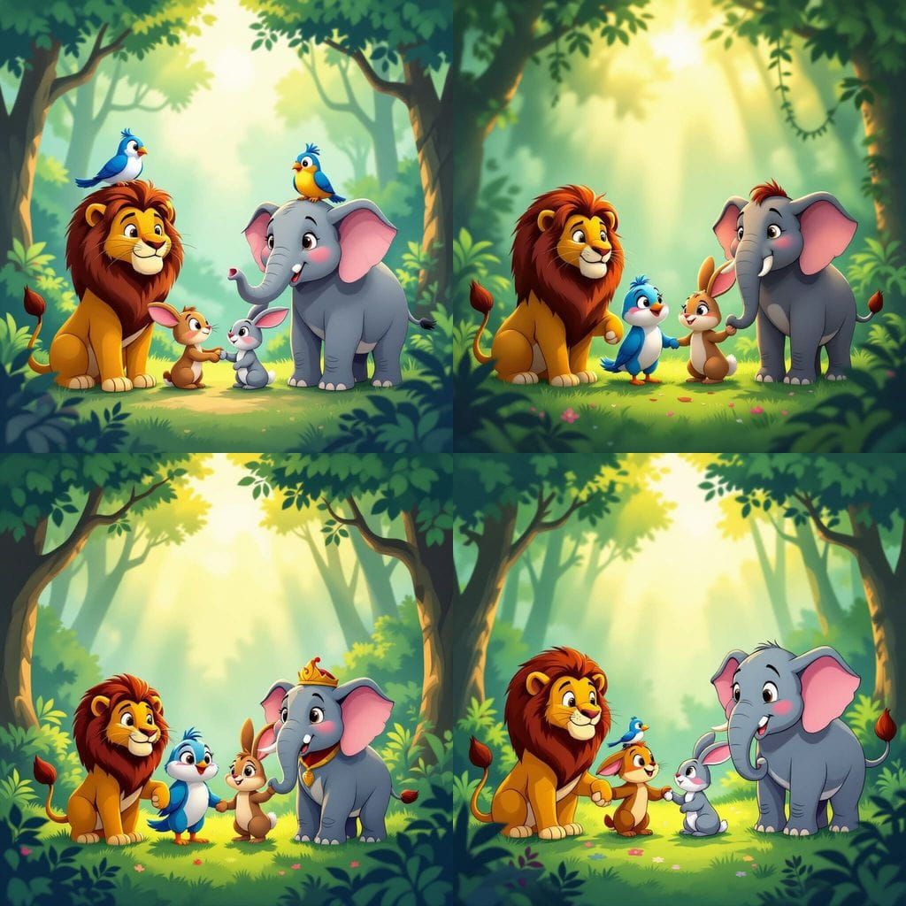 Misty Jungle Unity: Animals Holding Hands in Golden Light