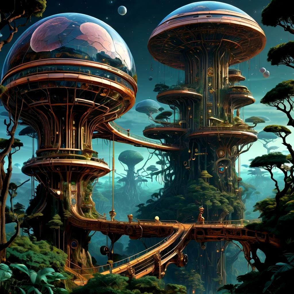 Retrofuturist Treehouse Amidst Celestial and Terrestrial Won...