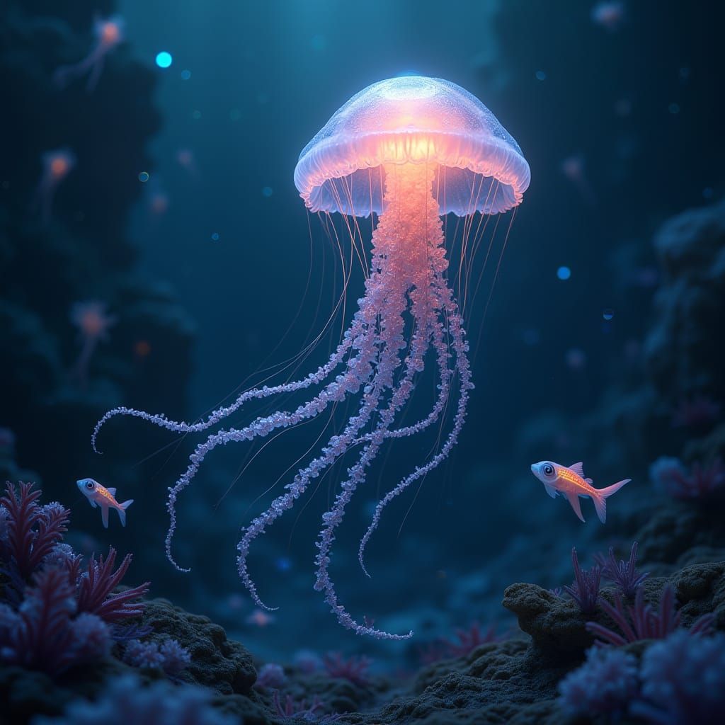 Luminous Alien Jellyfish in Iridescent Bloom