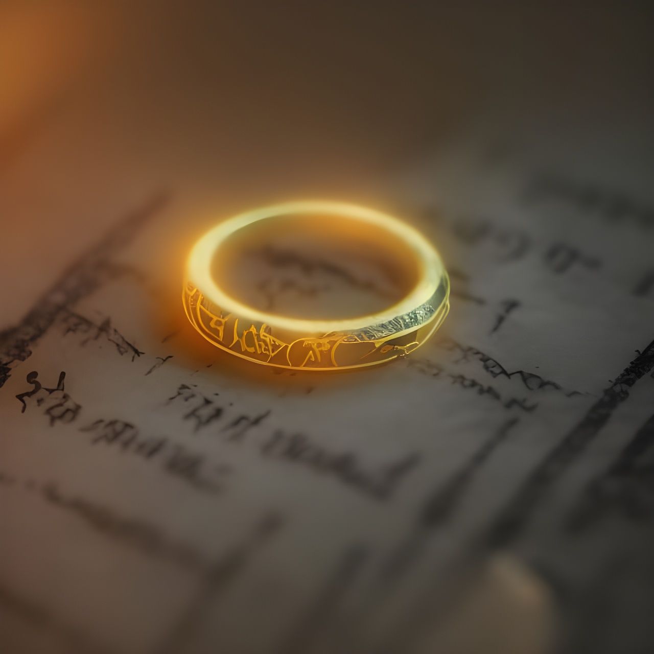 Glowing Elvish Runes on Golden Ring, Detailed Concept Art