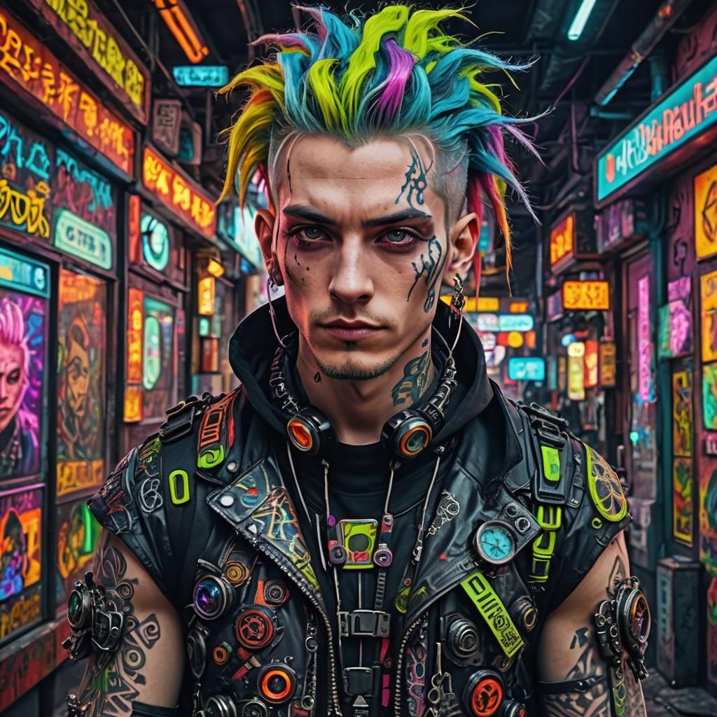 Hyperrealistic Cybergoth Portrait in Cyberpunk Style