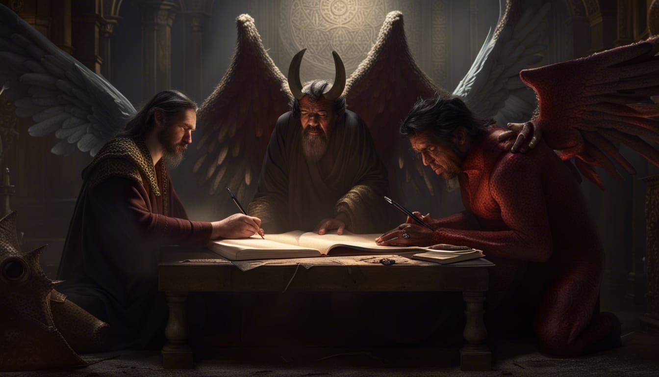 Scribe Between Good and Evil, Detailed Matte Painting