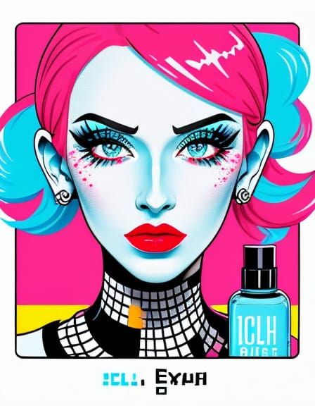 Punky Makeup Bottle Label in Pop Art Style