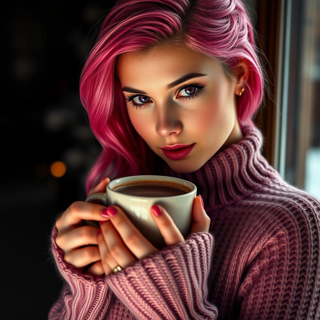 Enchanting Winter Scene in Cyberpunk Aesthetic