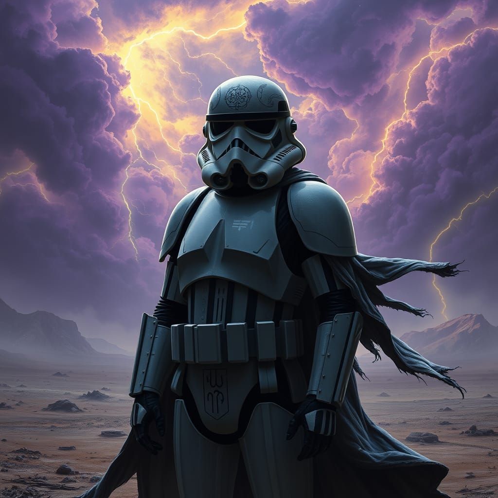Dark Stormtrooper Guards Alien Wasteland in Gothic Concept A...