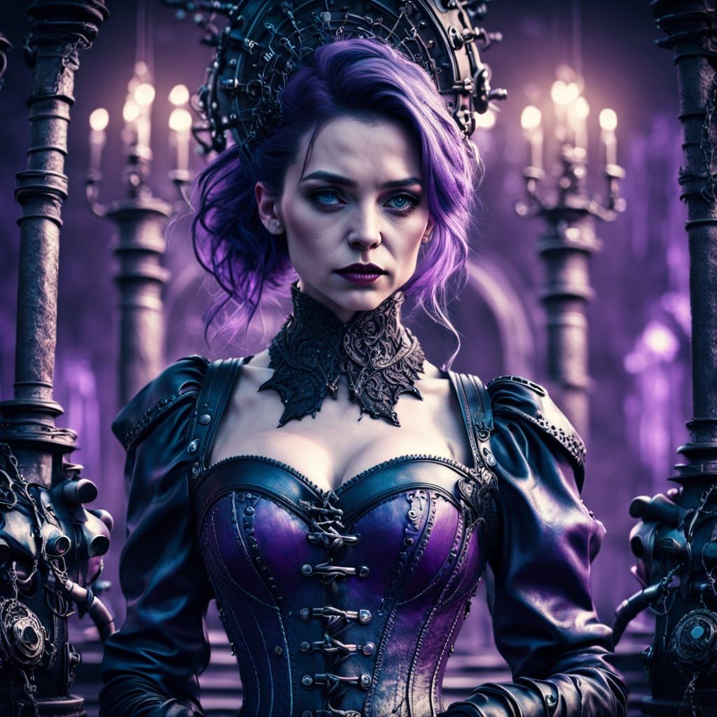 Goth Woman with Machine in Dark Romantic Style