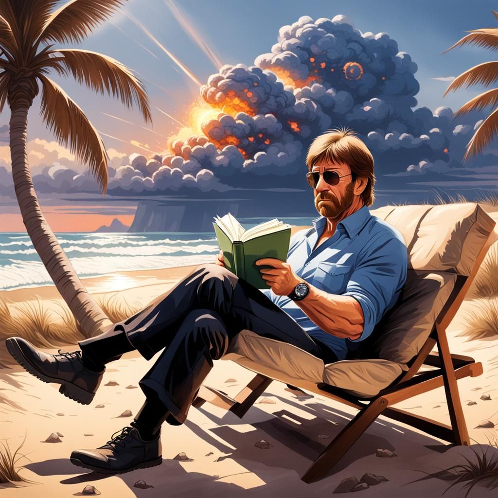 Chuck Norris Reads a Book During Nuclear Sunset