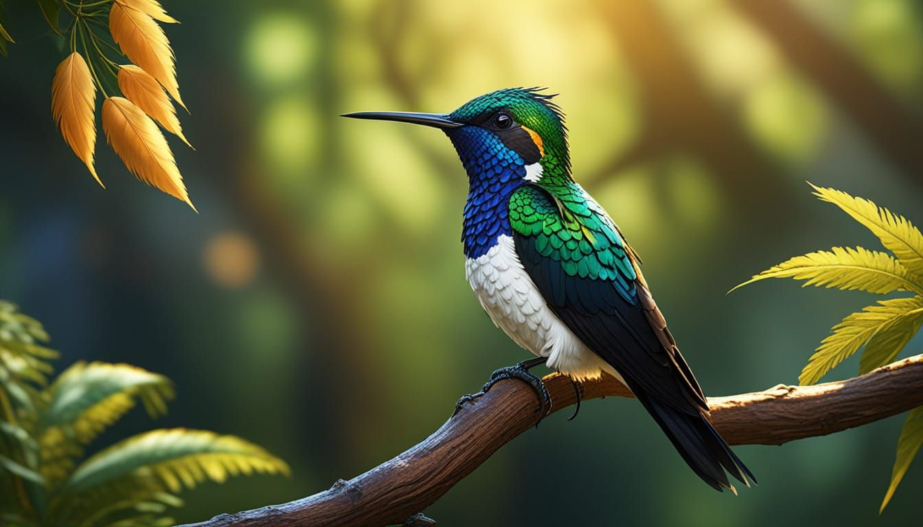 White-Necked Jacobin: Hyperrealistic Concept Art in Lush Set...