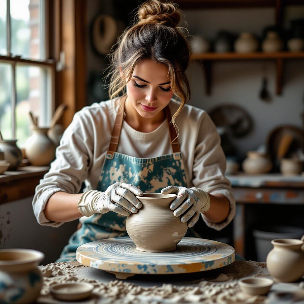 Potter at the Wheel in Comic Hyper-Realism