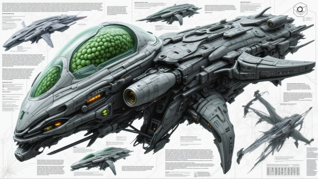 Biomechanical Alien Dreadnaught with AI Brain in Technical D...