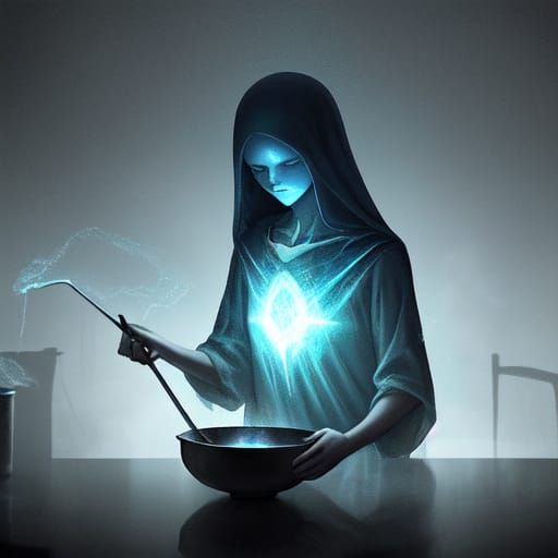 Spectral Baker: Ethereal Ghost Mixing Batter in Kitchen