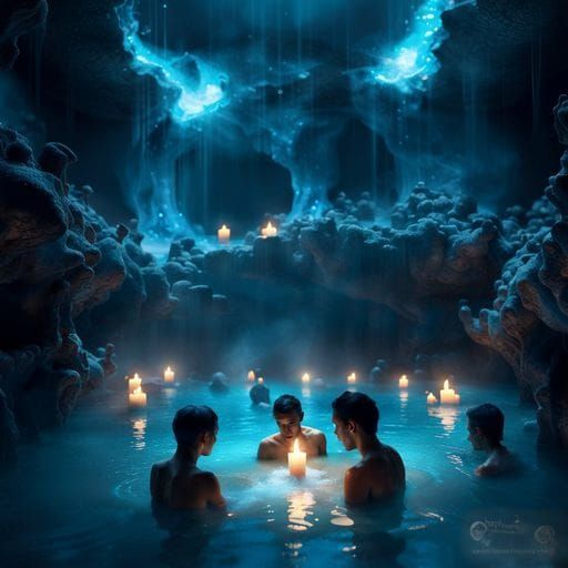Glowing Underground Pool with Bathers
