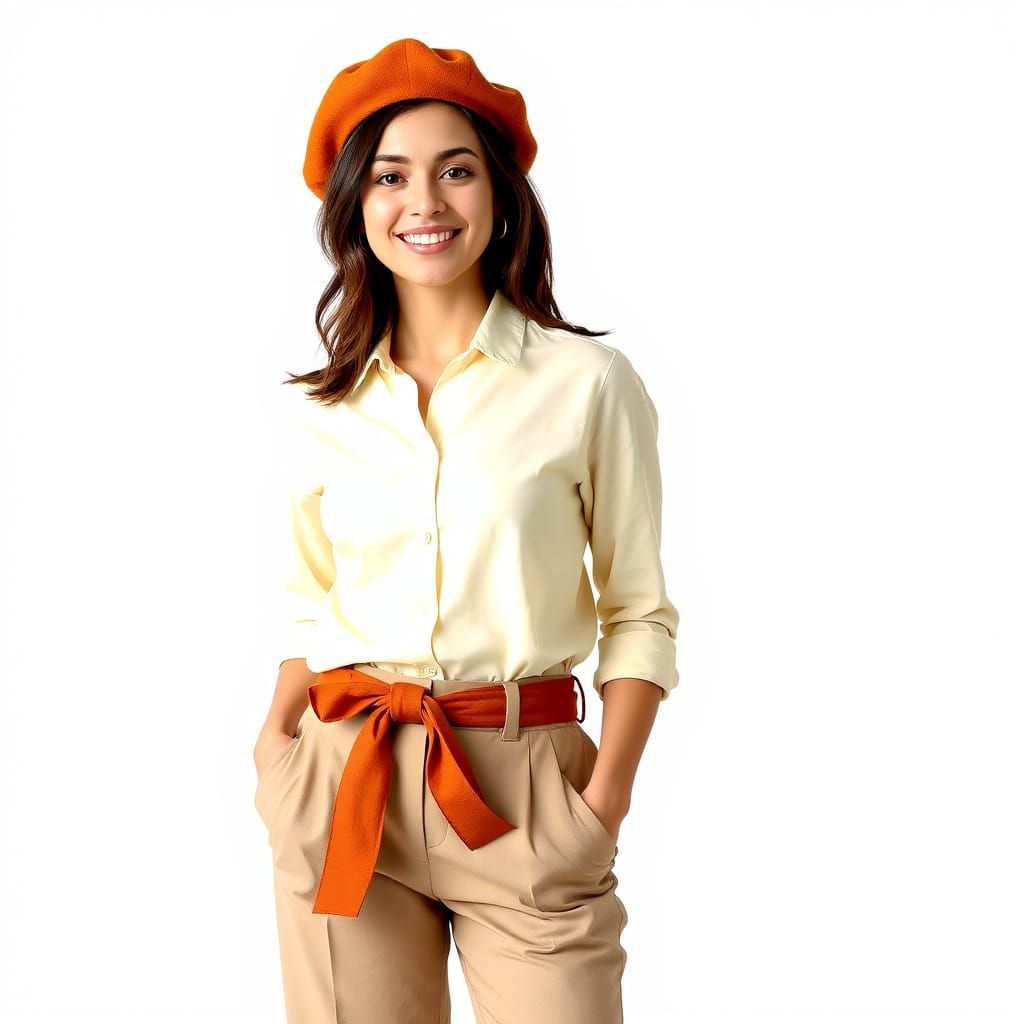 Stylish Woman in Neutral Fashion, Studio Portrait