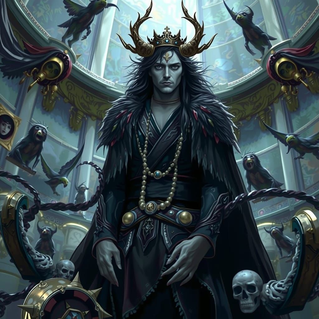 Tormented King on Throne in Digital Art Style